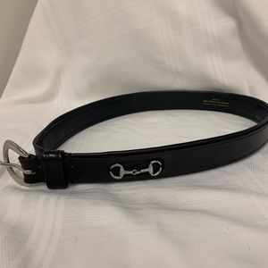 Black leather equestrian themed belt